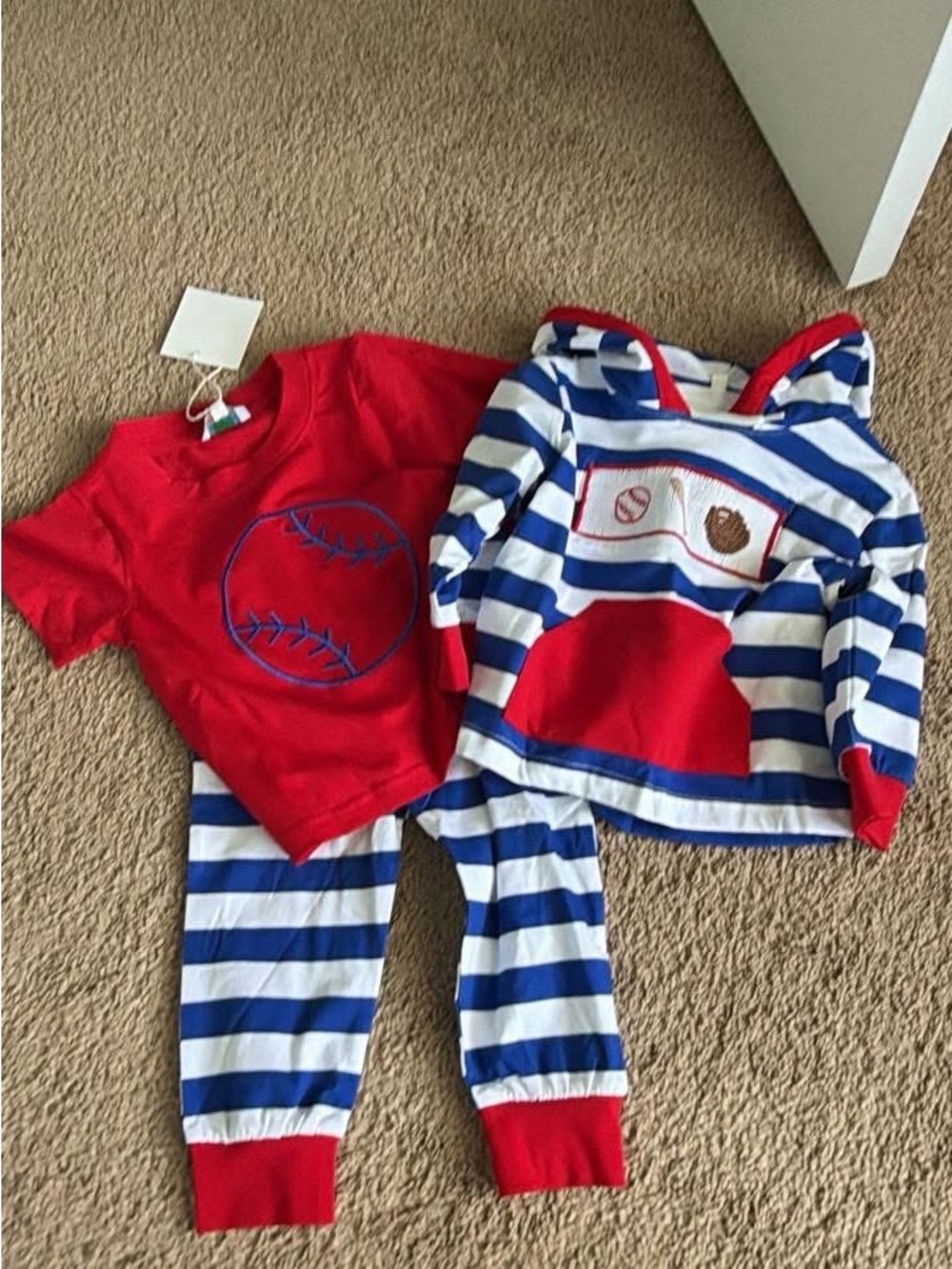 Kids Red & Blue Baseball Stripe Pajama Set